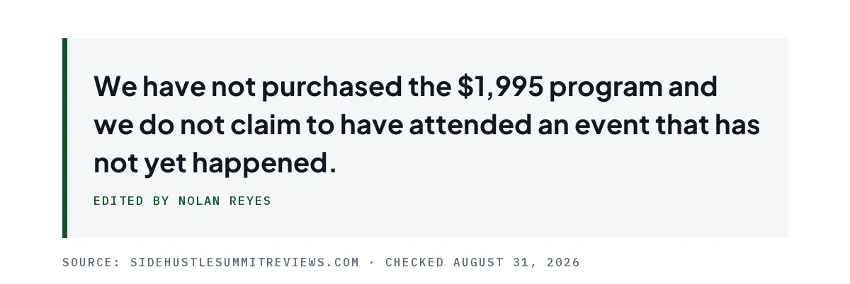 Pull quote stating we have not purchased the program and do not claim to have attended an event that has not happened.