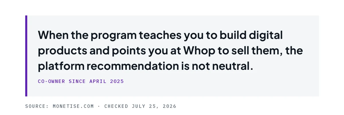 Pull quote noting the platform recommendation is not neutral when he co-owns the platform.