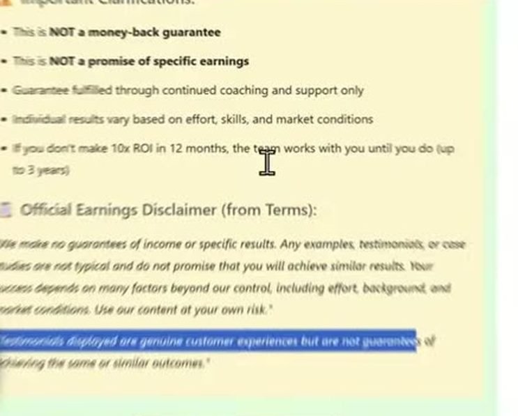 Monetise guarantee terms stating it is not a money-back guarantee and not a promise of specific earnings